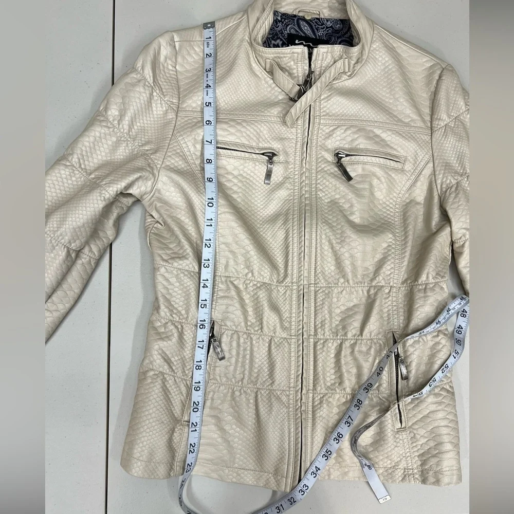 Montanaco Croc Embossed‎ Metallic Cream Moto Jacket Size M
